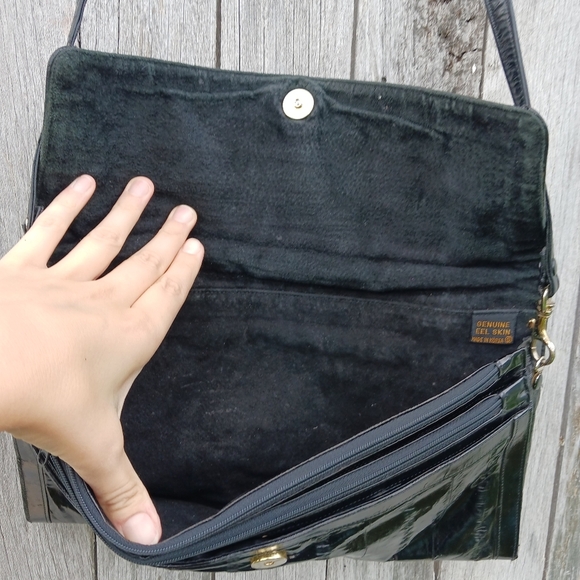 Vintage Eel Skin Eelskin Clutch Shoulder Bag Black Leather Lined Womens Purse - Picture 4 of 11